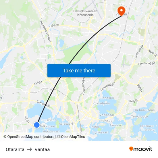 Otaranta to Vantaa map