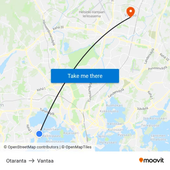 Otaranta to Vantaa map