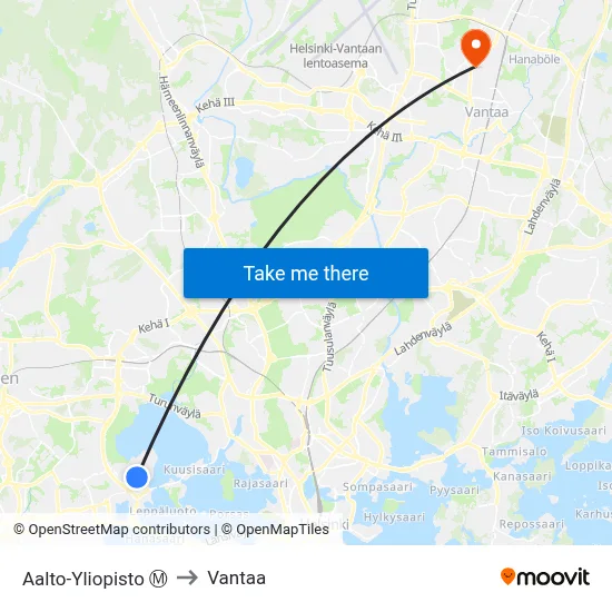 Aalto-Yliopisto Ⓜ️ to Vantaa map