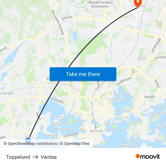 Toppelund to Vantaa map