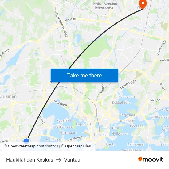 Haukilahti Center to Vantaa map