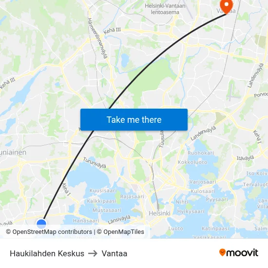 Haukilahti Center to Vantaa map