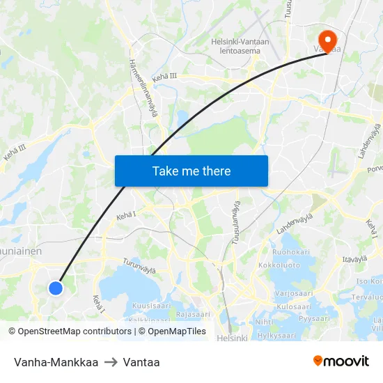 Old Mankkaa to Vantaa map