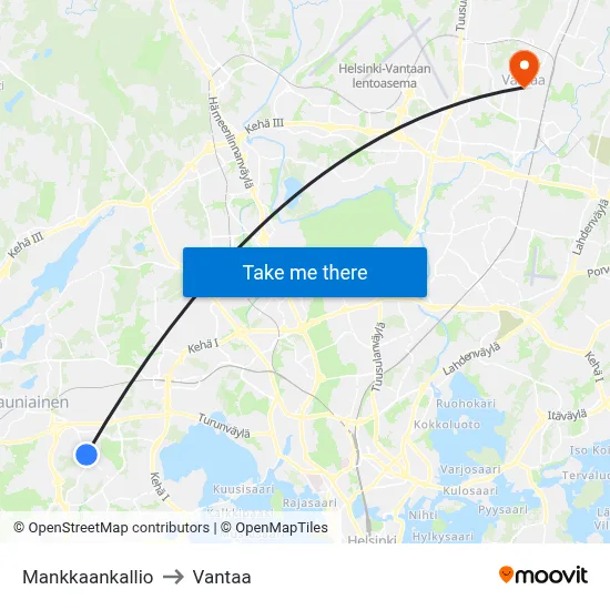 Mankkaa Hill to Vantaa map