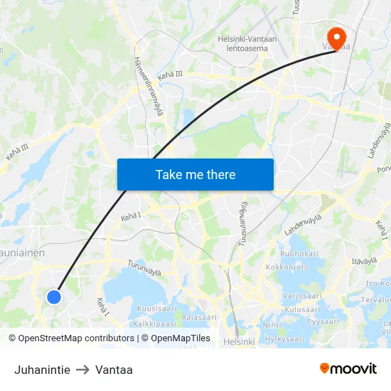 Juhanintie to Vantaa map