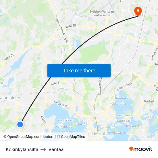 Kokinkyläbridge to Vantaa map