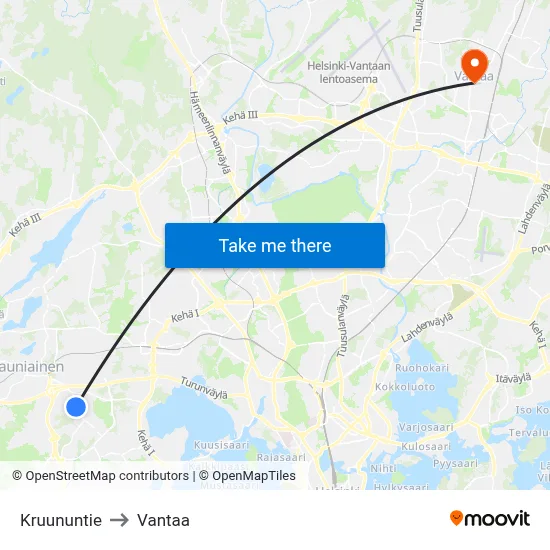 Kruunu Road to Vantaa map