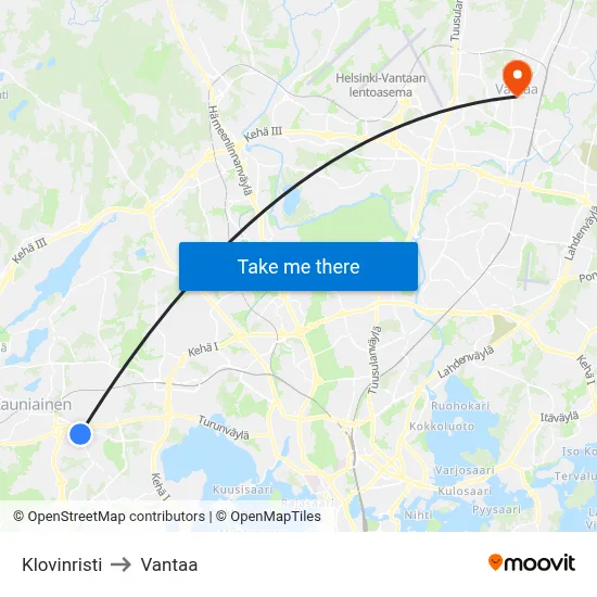 Klovinristi to Vantaa map