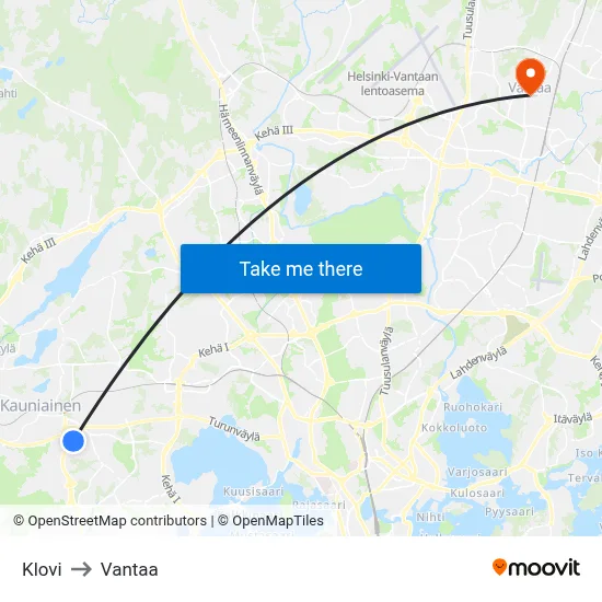 Klovi to Vantaa map