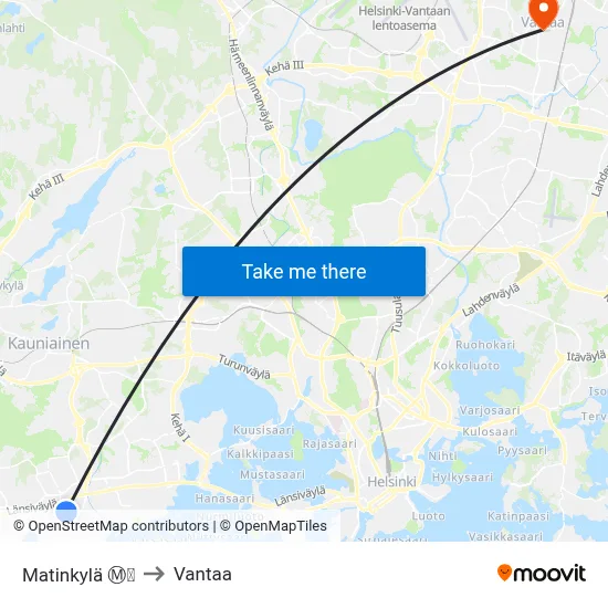 Matinkylä Ⓜ️🛍️ to Vantaa map