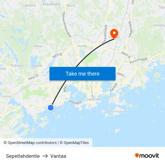 Sepetlahti Road to Vantaa map