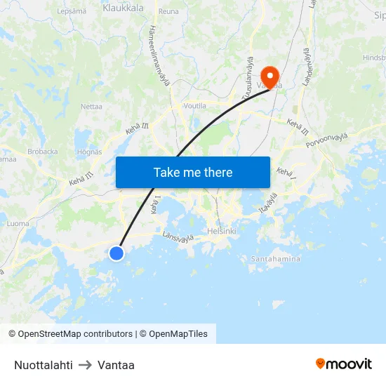 Nuottalahti to Vantaa map
