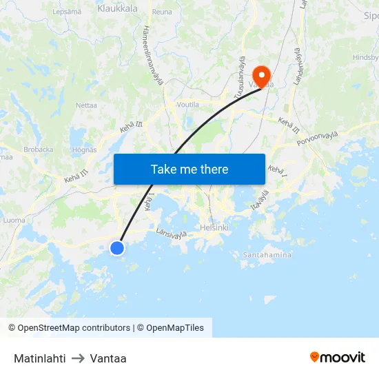 Matinlahti to Vantaa map