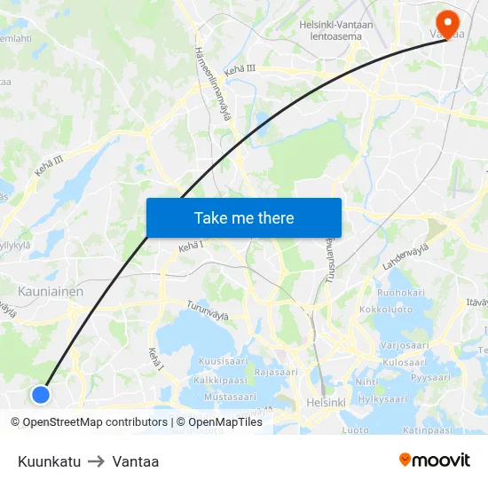 Kuunkatu to Vantaa map
