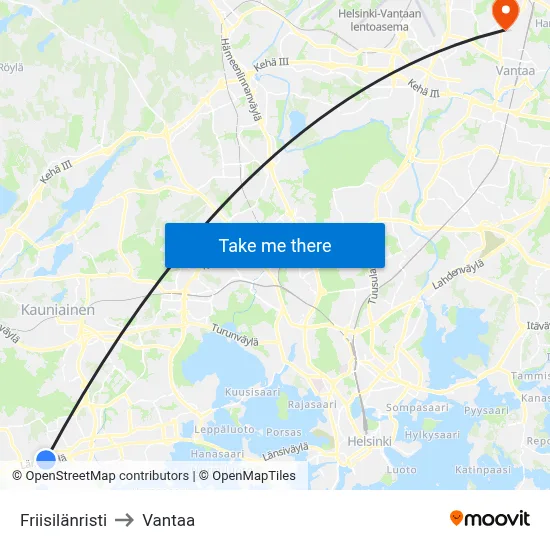 Friisilä Cross to Vantaa map