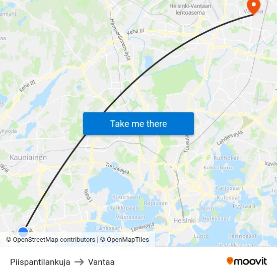 Bishop's Estate Lane to Vantaa map
