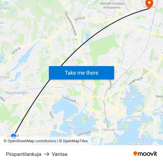 Bishop's Estate Lane to Vantaa map
