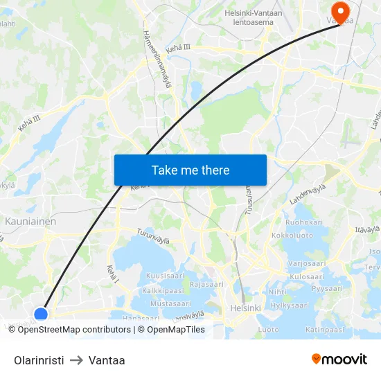 Olari Cross to Vantaa map