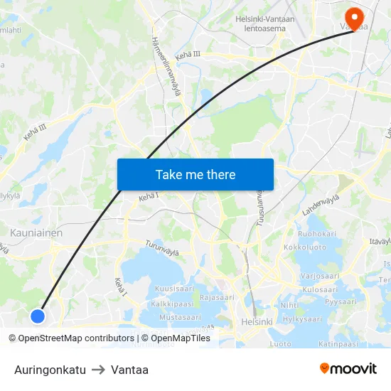 Auringonkatu Street to Vantaa map