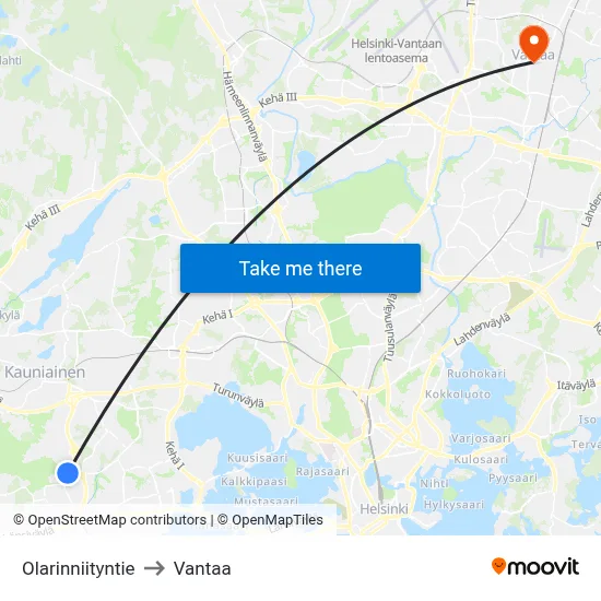 Olarinniitty Road to Vantaa map