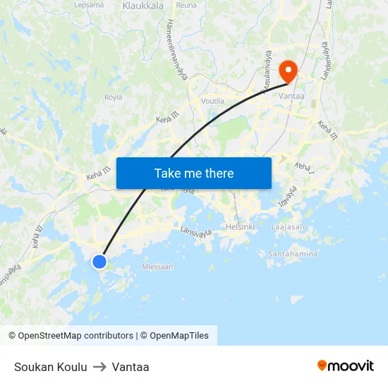 Soukka School to Vantaa map