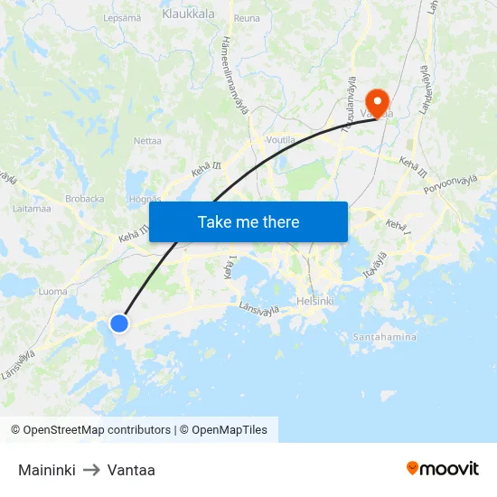 Maininki to Vantaa map