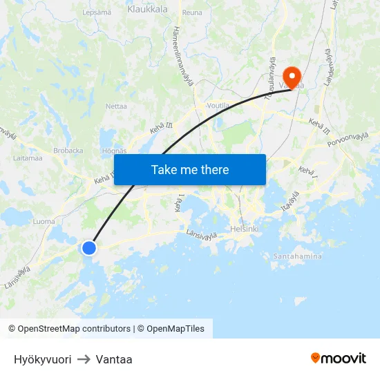 Hyokyvuori to Vantaa map