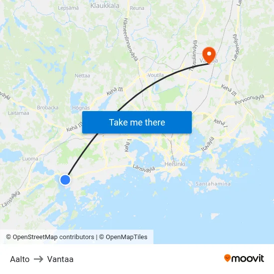 Aalto to Vantaa map
