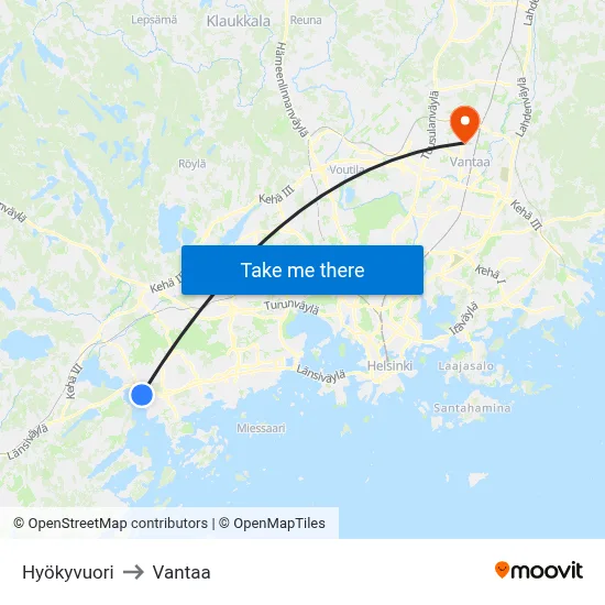 Hyokyvuori to Vantaa map