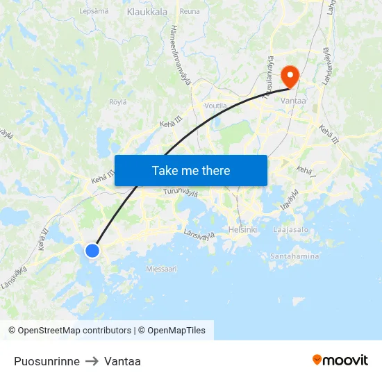Boatswain's Slope to Vantaa map