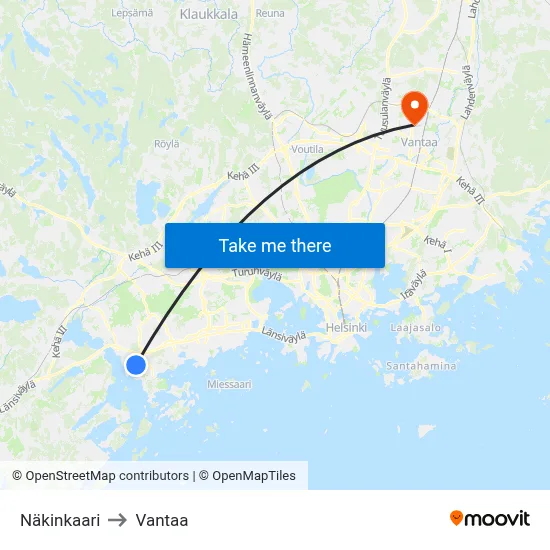 Nakin Circle to Vantaa map