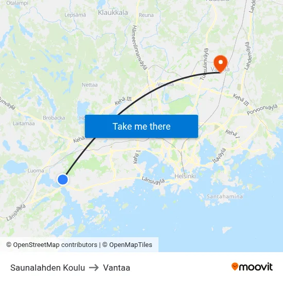 Saunalahti School to Vantaa map