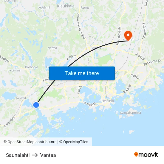 Saunalahti to Vantaa map