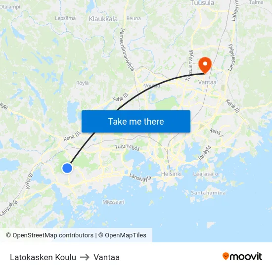 Latokaski School to Vantaa map