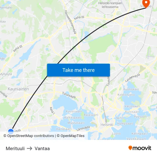 Merituuli to Vantaa map