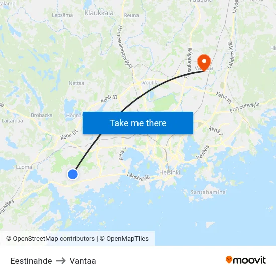 Estonia Hill to Vantaa map