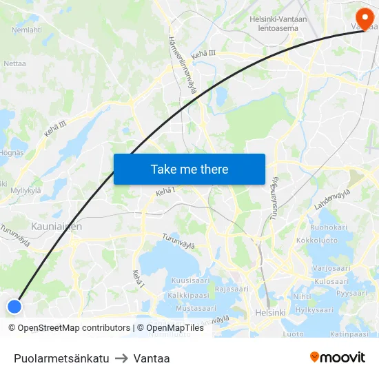 Puolarmetsä Street to Vantaa map