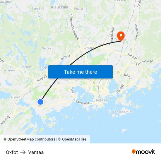 Oxfot to Vantaa map