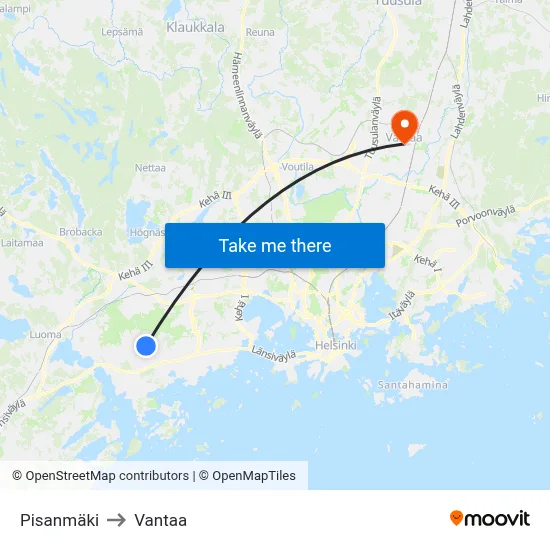 Pisa Hill to Vantaa map