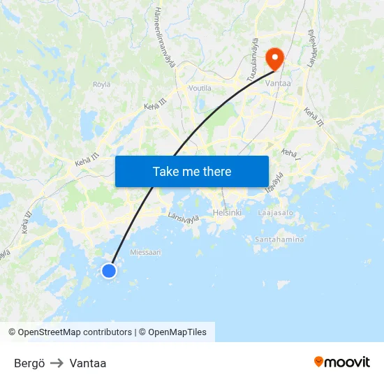 Bergö to Vantaa map