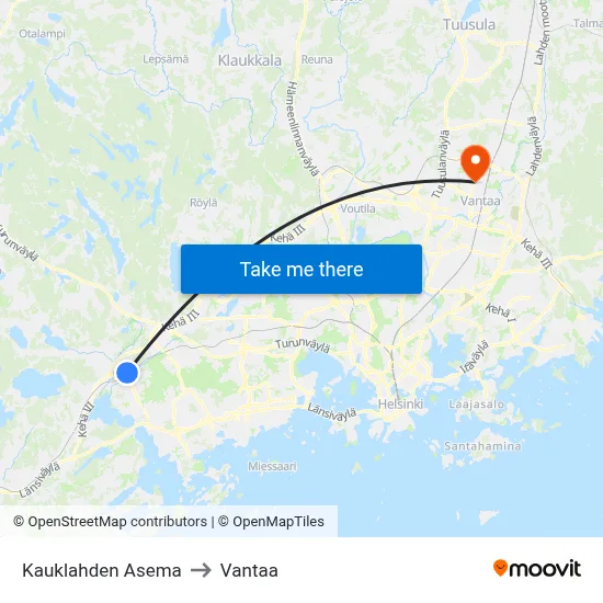 Kauklahti Station to Vantaa map