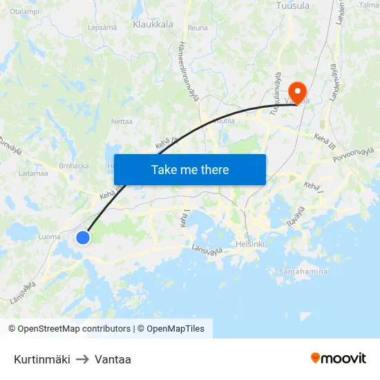Kurtinmaki to Vantaa map