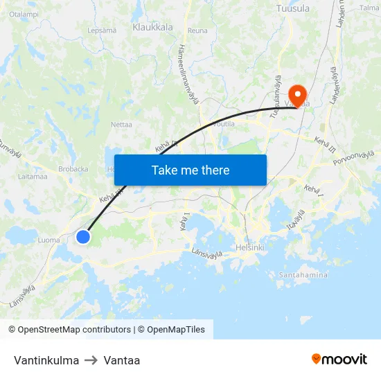 Vantti Corner to Vantaa map