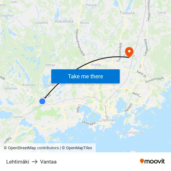 Lehtimäki to Vantaa map