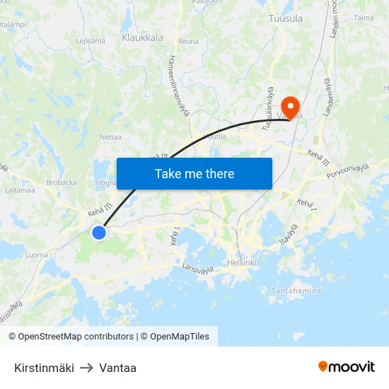 Kirsti Hill to Vantaa map