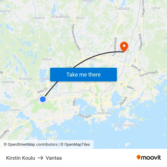 Kirsti School to Vantaa map