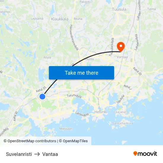 Suvela Cross to Vantaa map