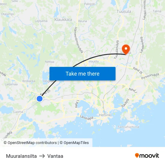 Muurala Bridge to Vantaa map