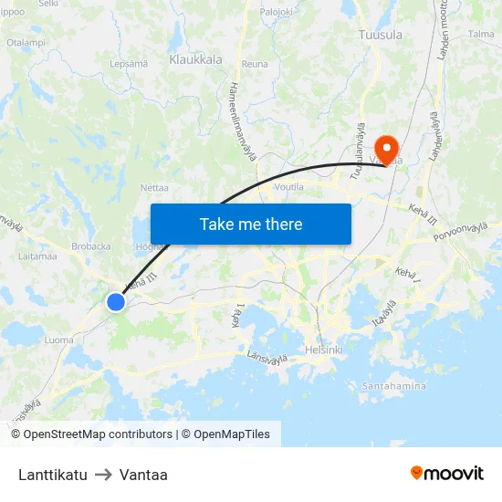 Coin Street to Vantaa map