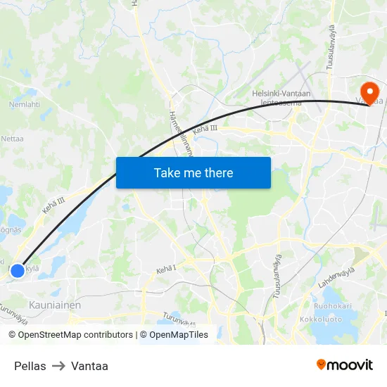 Pellas to Vantaa map